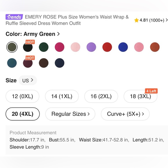 Army Green Waist Wrap and Ruffle Sleeve Dress - Picture 5 of 5